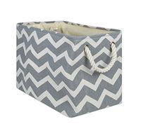 DII Collapsible Polyester Storage Basket or Bin with Durable Cotton Handles, Home Organizer Solution for Office, Bedroom Closet, Toys, & Laundry, 17.75x12x15, Chevron Gray