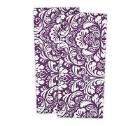 DII Cotton Damask Kitchen Dish Towels, 28 x 18 Set of 2, Low Lint Decorative Tea Towel for Everyday Cooking and Baking-Eggplant