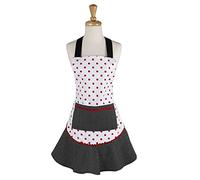 DII Cotton Women Kitchen Pocket and Extra Long Ties, 24x30, Cute Ruffle Apron for Cooking, Baking, Perfect Mother's Day, Black & Red Polka Dot