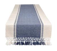 DII Dobby Stripe Table Runner, 13x108, French Blue & Cream Background