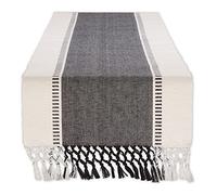 DII Dobby Stripe Table Runner, 13x72 Black & Cream Background