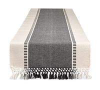 DII Dobby Stripe Table Runner, 13x72, Mineral Gray & Cream Background