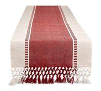 DII Dobby Stripe Woven Table Runner, 13x72 (13x77.5, Fringe Included), Barn Red
