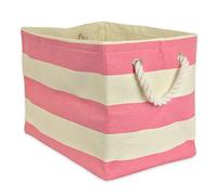 DII Durable Woven Striped Storage Bin Collapsible with Soft Rope Handles Reinforced with Metal Grommets, Large, 17x12x12", Pink