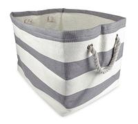 DII Durable Woven Striped Storage Bin Collapsible with Soft Rope Handles Reinforced with Metal Grommets, Small, 11x10x9", Gray