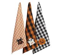 DII Embellished Cotton Kitchen Hand Towel Set, Spooky Farmhouse Buffalo Check, 18x28