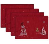 DII Embroidered Holiday Table Décor Collection Christmas Kitchen, Snowman Placemat Set, 13x19, Red, 4 Piece