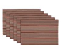 DII Everyday, Easy to Clean Indoor/Outdoor Woven Vinyl 13x17.75" Stripe Placemats, Tango Red, Set of 6