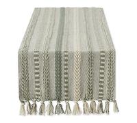 DII Farmhouse Braided Stripe Table Runner Collection, 15x108 (15x113, Fringe Included), Artichoke Green