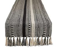 DII Farmhouse Braided Stripe Table Runner Collection, 15x108 (15x113, Fringe Included), Black