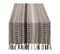 DII Farmhouse Braided Stripe Table Runner Collection, 15x108 (15x113, Fringe Included), Dark Brown