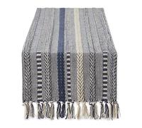 DII Farmhouse Braided Stripe Table Runner Collection, 15x108 (15x113, Fringe Included), French Blue