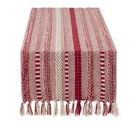 DII Farmhouse Braided Stripe Table Runner Collection, 15x108 (15x113, Fringe Included), Wine