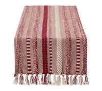 DII Farmhouse Braided Stripe Table Runner Collection, 15x72 (15x77, Fringe Included), Barn Red