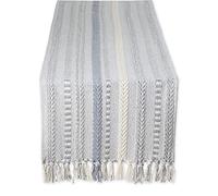 DII Farmhouse Braided Stripe Table Runner Collection, 15x72 (15x77, Fringe Included), Cool Gray