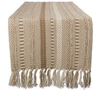 DII Farmhouse Braided Stripe Table Runner Collection, 15x72 (15x77, Fringe Included), Stone