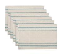 DII French Stripe Dining Table Collection Farmhouse Style Placemat Set, 13x19 Inches, Taupe/Teal, 6 Piece