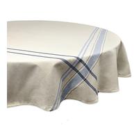 DII French Stripe Dining Table Collection Farmhouse Style Tablecloth, 70 Inches Round, Taupe/Blue