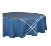 DII French Stripe Tabletop Collection Farmhouse Style Dining Table Linen Tablecloth, 70" Round, Blue Chambray