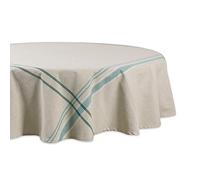 DII French Stripe Tabletop Collection Farmhouse Style Dining Table Linen Tablecloth, 70" Round, Taupe/Teal