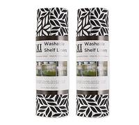 DII Fridge & Shelf Liner Collection Non-Adhesive, Cut to fit, Machine Washable, 12x20, Black Abstract Leaf, 2 Piece