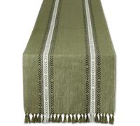 DII Fringe Striped Table Top, Cotton, Dobby Olive, Table Runner, 14 x 108 cm