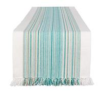 DII Fringed Stripe Tabletop, Table Runner, Cotton, Teal, 14x72