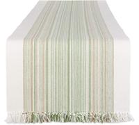 DII Fringed Stripe Tabletop, Table Runner, Cotton, Thyme, 14x72