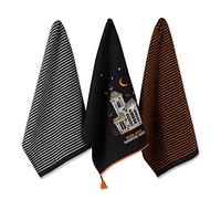 DII Happy Halloween Dishtowel Collection Embellished Cotton Kitchen Hand Towel Set, 18x28, Home Sweet Haunted Home, 3 Count