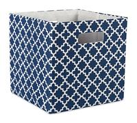 DII Hard Sided Collapsible Fabric Storage Container for Nursery, Offices, & Home Organization, (11x11x11") - Lattice Nautical Blue
