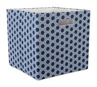 DII Hard Sided Collapsible Fabric Storage Container for Nursery, Offices, & Home Organization, (13x13x13) - Honeycomb Nautical Blue