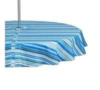 DII Indoor/Outdoor Tabletop Collection, Flannel Backed, Stripe, 60" Round w/Zipper, Blue Ocean