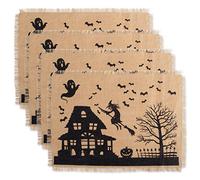 DII Jute/Burlap Placemat, Set of 4, Haunted House - Perfect for Halloween, Dinner Parties and Scary Movie Nights
