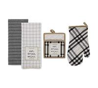 DII Kitchen Collection, Cotton, Black, Potholder/Oven Mitt/Dishtowel Set