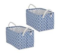 DII Laundry Storage Collection, PE Coated Collapsible Bin with Handles, French Blue Lattice, Large Set, 10.5x17.5x10