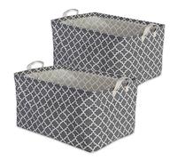 DII Laundry Storage Collection, PE Coated Collapsible Bin with Handles, Gray Lattice, Large Set, 10.5x17.5x10"