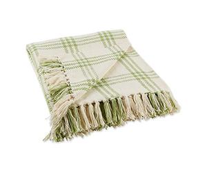 DII Modern Farmhouse Plaid Collection Cotton Fringe Throw Blanket, 50x60, White/Antique Green