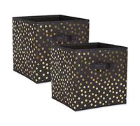 DII Non Woven Polyester Storage Bin, Polka Dot, Black & Gold, Small Set of 2