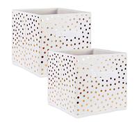 DII Non Woven Storage Collection Polka Dot Collapsible Bin Large Set, 13x13x13 Cube, White & Gold, 2 Piece