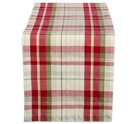 DII Orchard Plaid Collection Linen Tabletop Essentials, Table Runner, 14x108, Taupe/Red