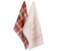 DII Printed Fall Dish Towel Set, Cotton, Be Thankful Plaid, 18x28
