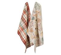 DII Printed & Plaid Dishtowel Set, Cotton, Autumn Leaves, 18x28