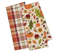 DII Printed & Plaid Fall Dish Towel Set, Cotton, Pumpkin Spice, 18x28