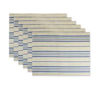 DII PVC Woven Tabletop Collection, Placemat, French Blue Farmhouse Stripe 6 Pieces