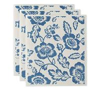 DII Reusable, Machine Washable & Dishwasher Safe, Biodegradable, Cellulose (wood pulp), Cotton, Blue Floral, 7.75 x 6.75