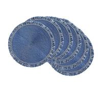 DII Round Fringed Woven Placemat Set, Use for Everyday Family Meals or Special Occasions, 14.5 Inches, Nautical Blue 6 Count