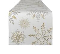 DII Sparkle, Cotton, Metallic Snowflakes Print, Reversible Table Runner, 14x108
