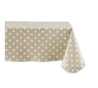 DII Tablecloth, Peva with 100% Polyester Flannel Backing, Beige & White Polka Dot, 102" x 60" (Rectangular)