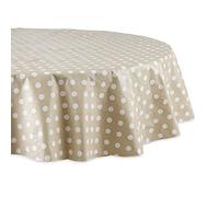 DII Tablecloth, Peva with 100% Polyester Flannel Backing, Beige & White Polka Dot, 70" (Round)