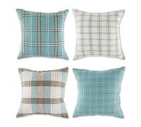 DII Throw Pillow Cover Collection Decorative Square, 18x18, Cameo Blue Mixed Plaid 4 Piece